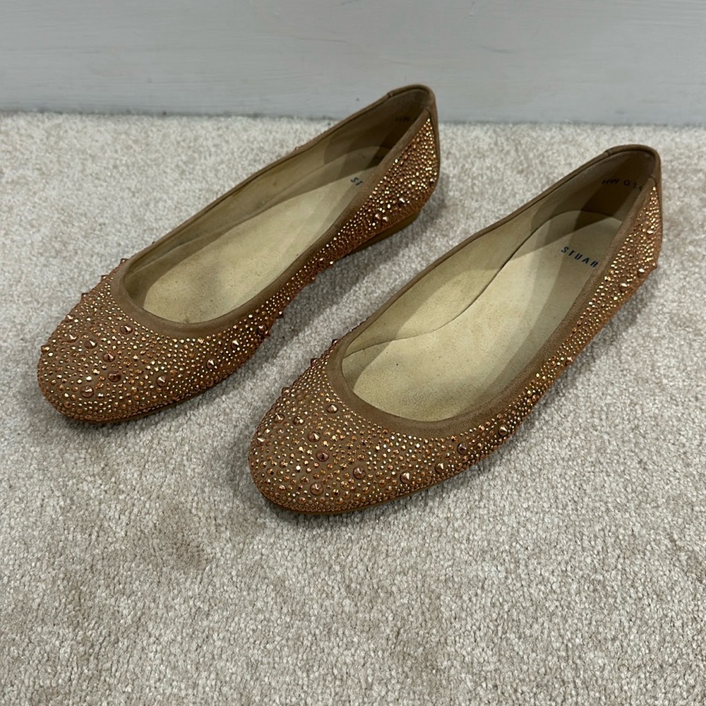 Stuart Weitzman Rose Gold Studded Ballet Flats